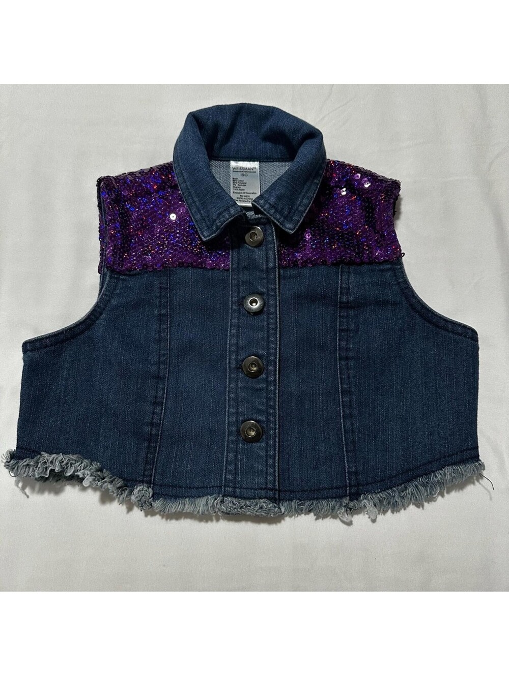 WEISSMAN Denim Purple Sequin Vest Girls Size Small EUC